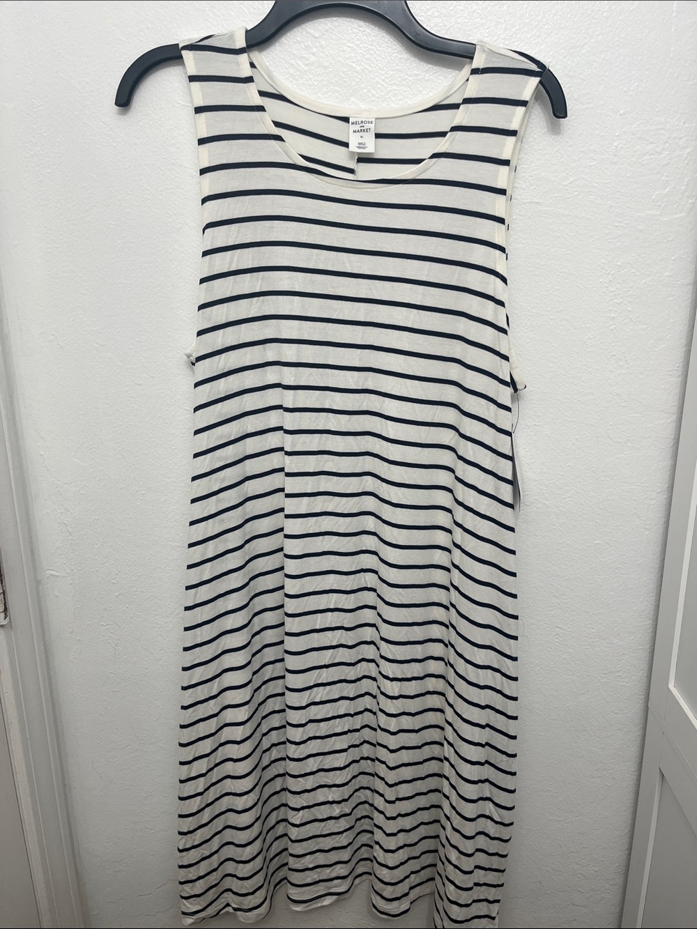 Sleeveless Striped Midi Dress - White & Dark Blue
